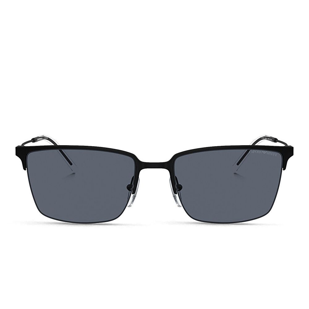 Emporio Armani Logo Half-Rim Square Sunglasses - Blue / Dark Grey (192507001)
