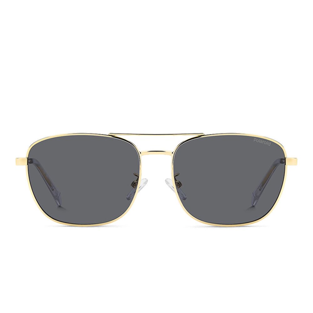 Polaroid Logo Rectangle Sunglasses - Gold / Grey (191575001)