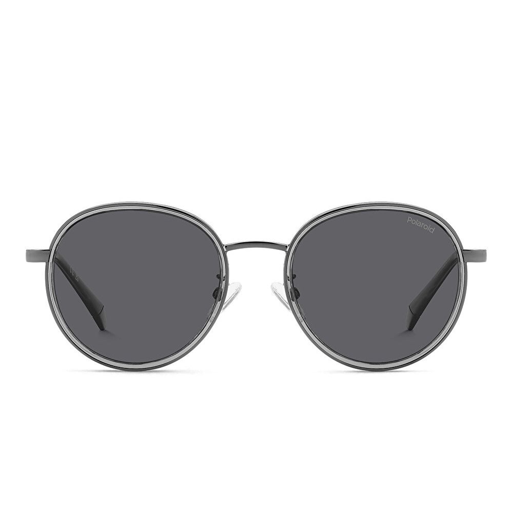 Polaroid Logo Unisex Round Sunglasses - Gunmetal / Grey (191580001)