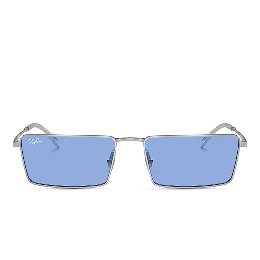 Ray-Ban Unisex Logo Rectangle Sunglasses - Silver / Blue (192653001)
