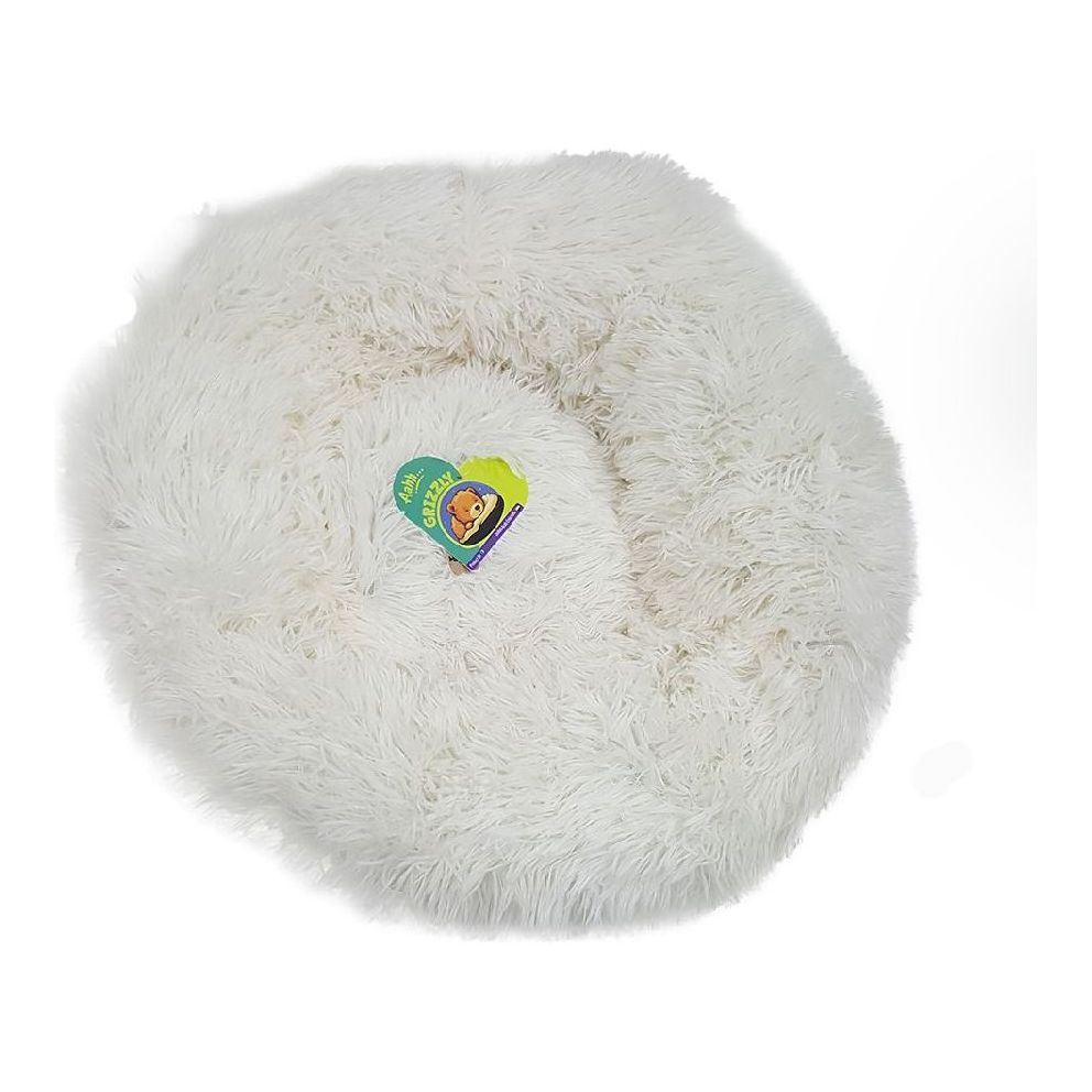 Nutrapet Grizzly Velor Plush Round Pet Bed White Small - 50 x 15 cm
