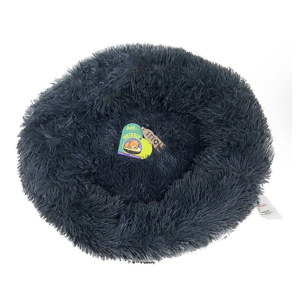 Nutrapet Grizzly Velor Plush Round Pet Bed Dark Grey Small - 50 x 15 cm