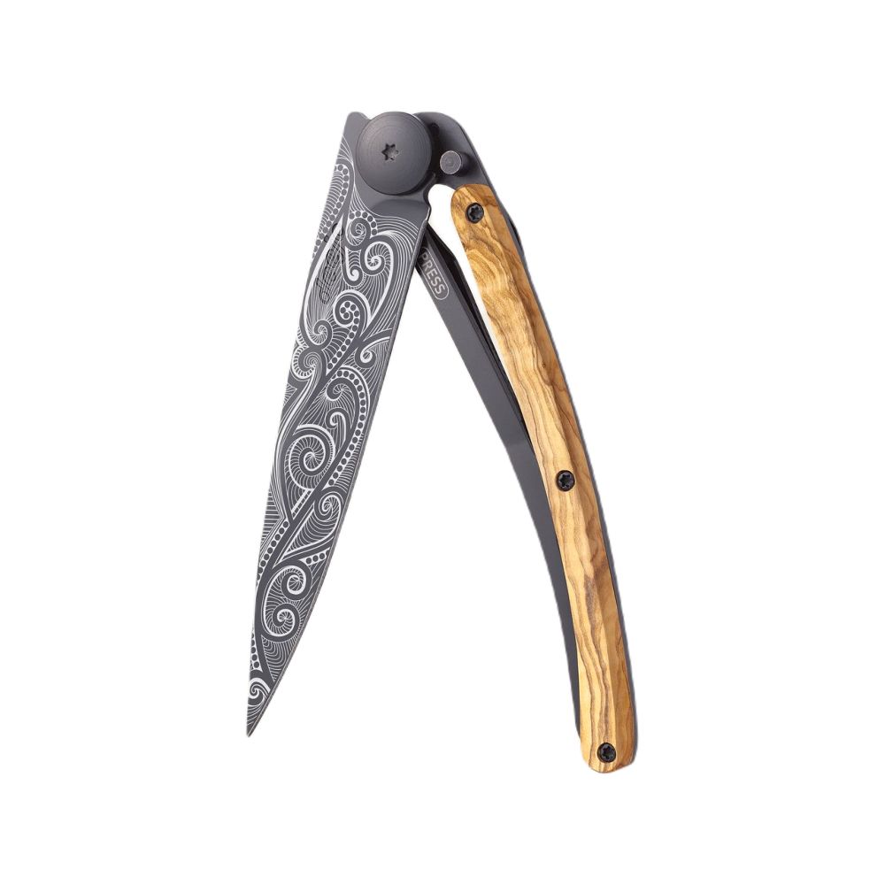 Deejo 37G Pocket Knife - Olive Wood/Pacific (Grey)