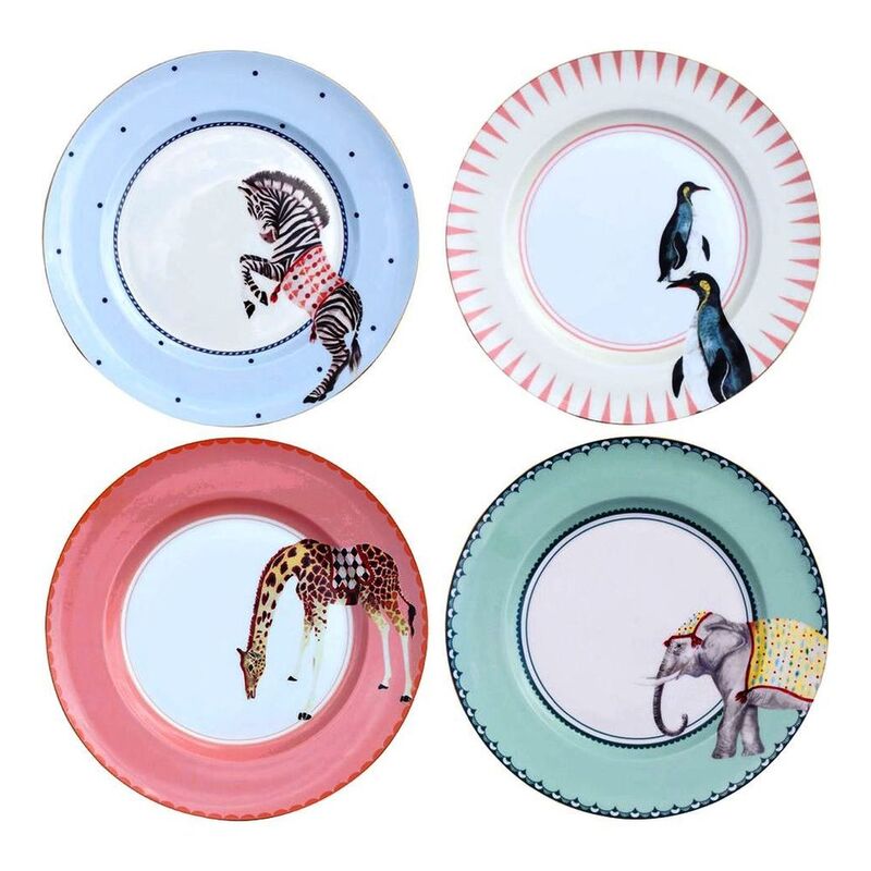 Yvonne Ellen Set/4 Dinner Plates Elephant,Penguin,Giraffe,Zebra 26.5cm