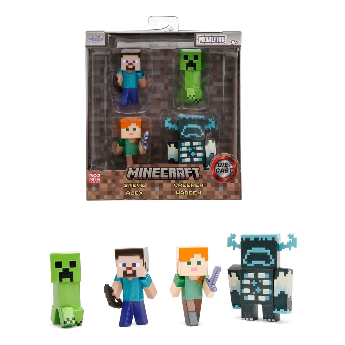 Jada Toys Metalfigs Minecraft - Steve - Alex - Creeper and Warden 2.5-Inch Figures (Pack Of 4)