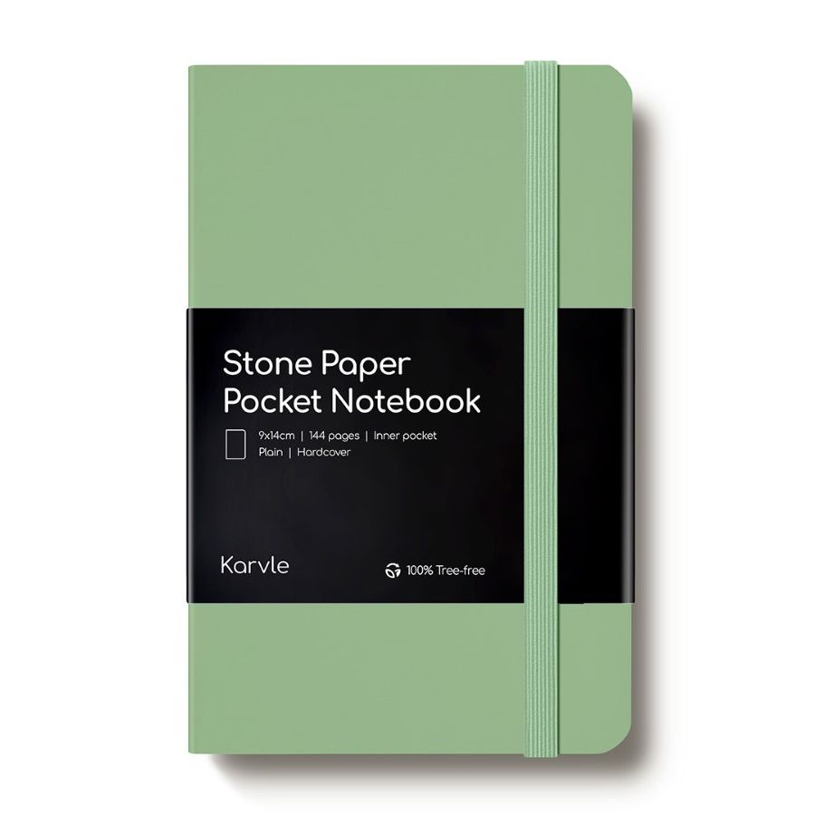 Karvle Plain Hardcover Pocket Stone Paper Notebook - Matcha (9 x 14 cm)