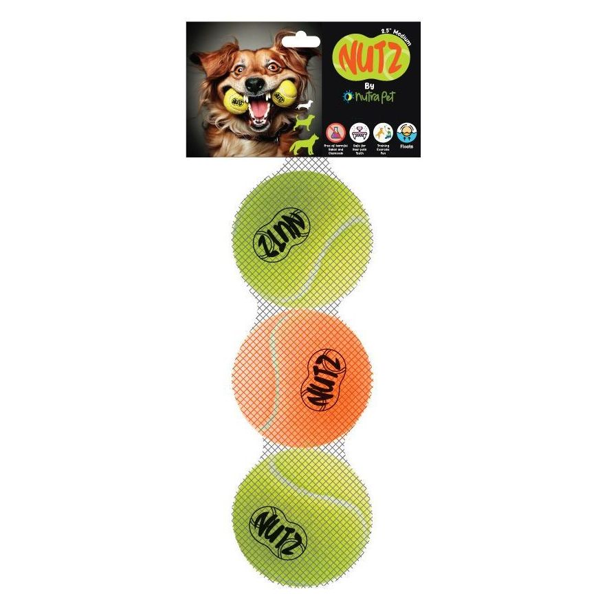 Nutrapet Nutz Tennis Balls Dog Toys - Set Of 3 (2 Non Squeaker & 1 Squeaker) - Medium 2.5 In (652334)