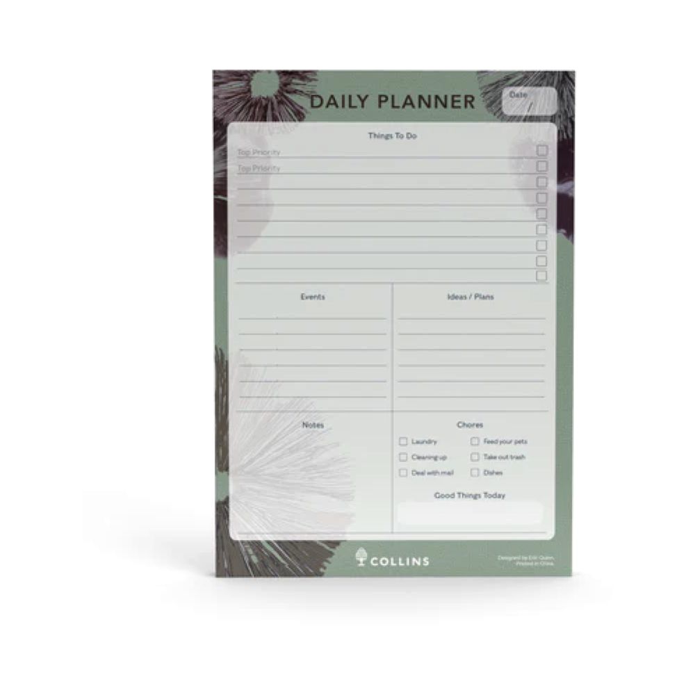 Collins Flourish A5 Daily Desk Pad To Do List And Task Tracker Notepad - 60 Sheets Green