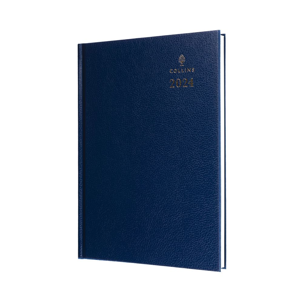 Collins Debden Desk Calendar Year 2024 A4 Day-To-Page Business Diary - Blue