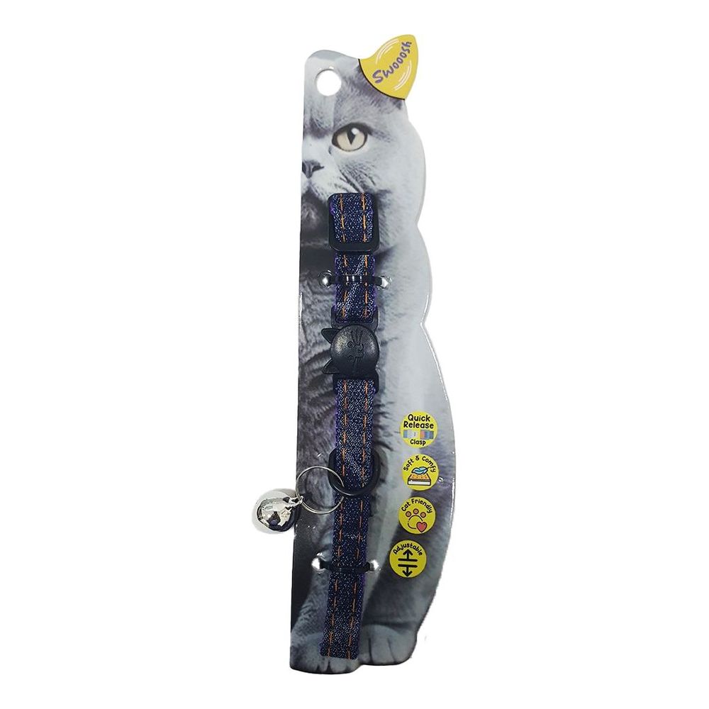 Swooosh Cat In Denim Nylon Safe Collar - Purple