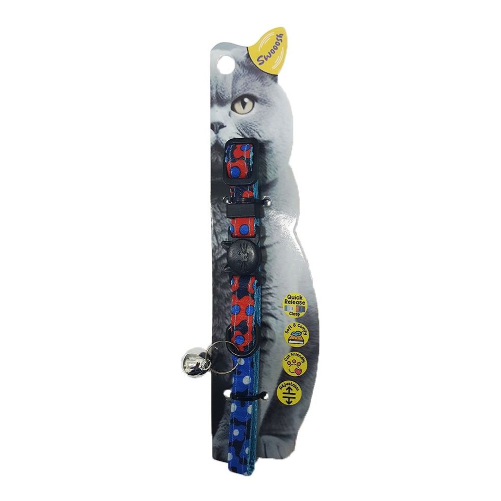 Swooosh Leafy Cat Safe Cat Collar - Blue