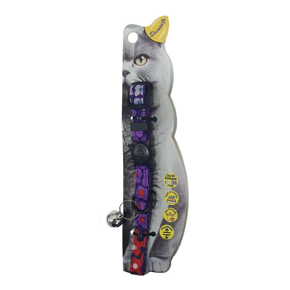 Swooosh Leafy Cat Safe Cat Collar - Purple