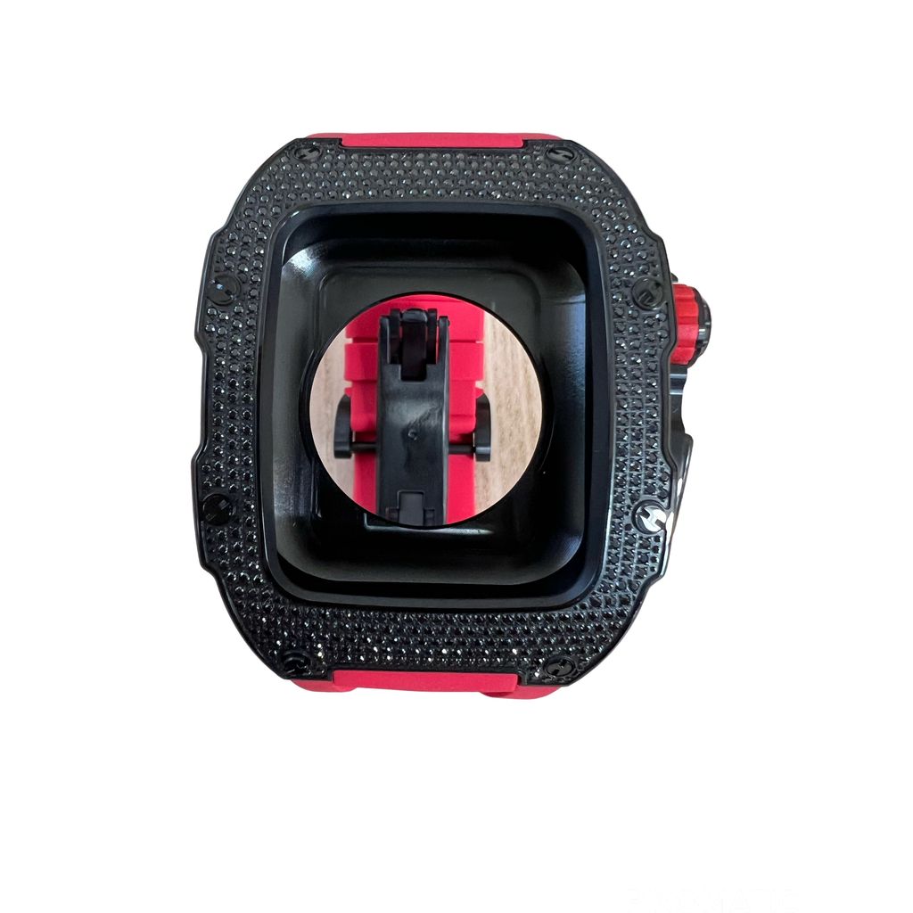 Mansa Design Custom Bling Case For Apple Watch Series 9 - Black With Red Strap