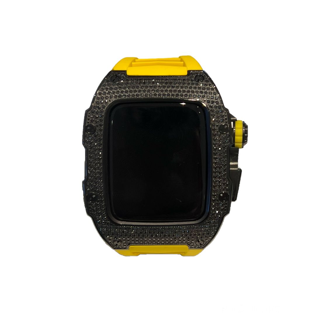 Mansa Design Custom Bling Case For Apple Watch Series 9 - Black With Yellow Strap
