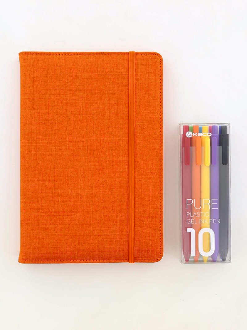 Kaco Memory Orange A5 Notebook With Folder & Pure Soft Touch Gel Pen (10 Piece)