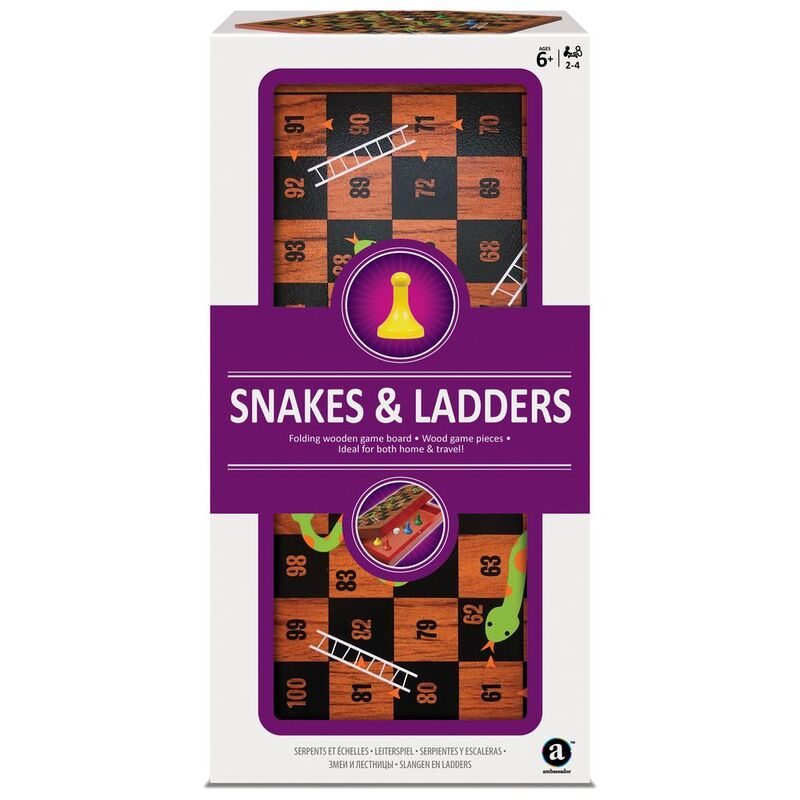 Merchant Ambassador Folding Wooden Snakes & Ladders Set