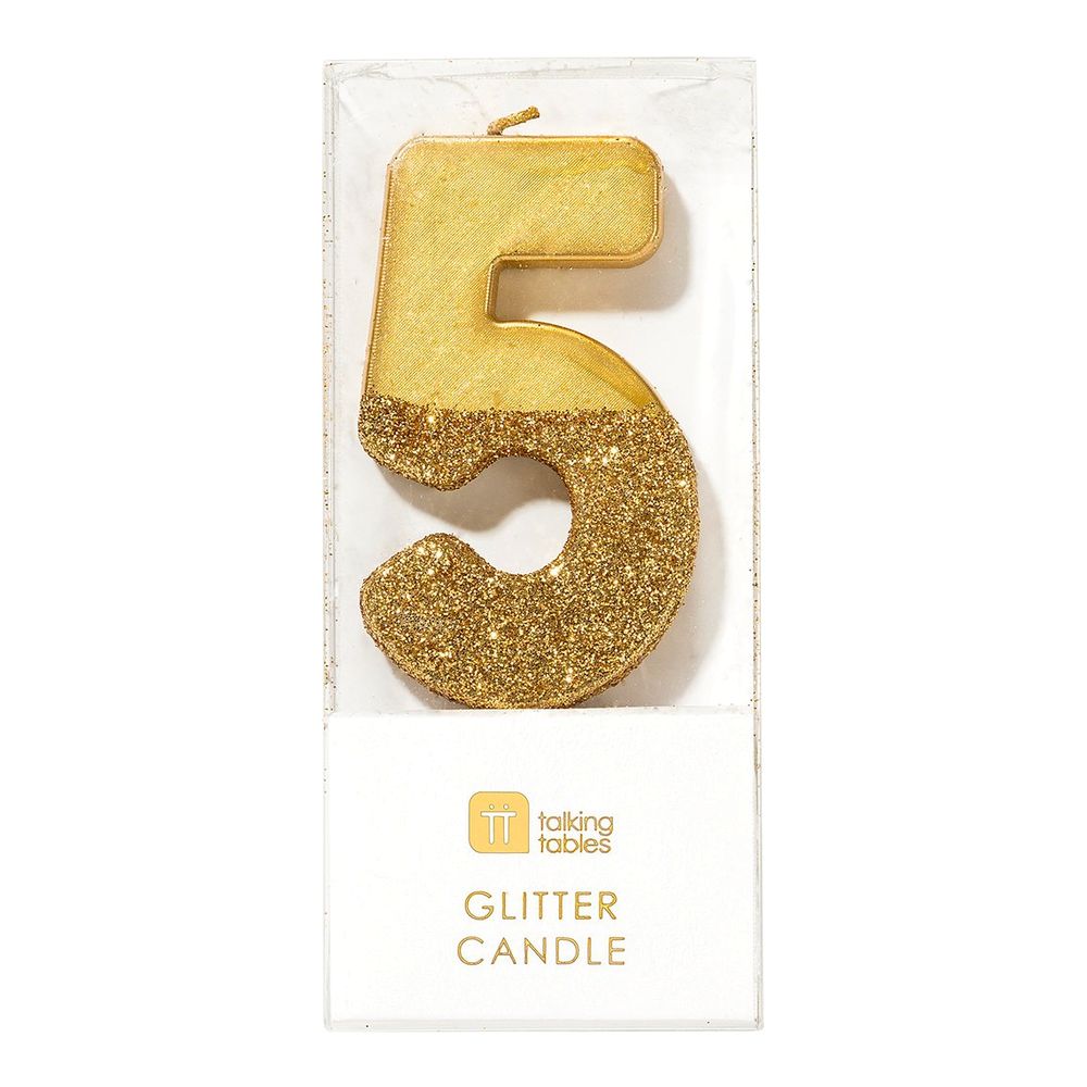 Talking Tables We Heart Birthdays Glitter Number Candle 5 - Gold