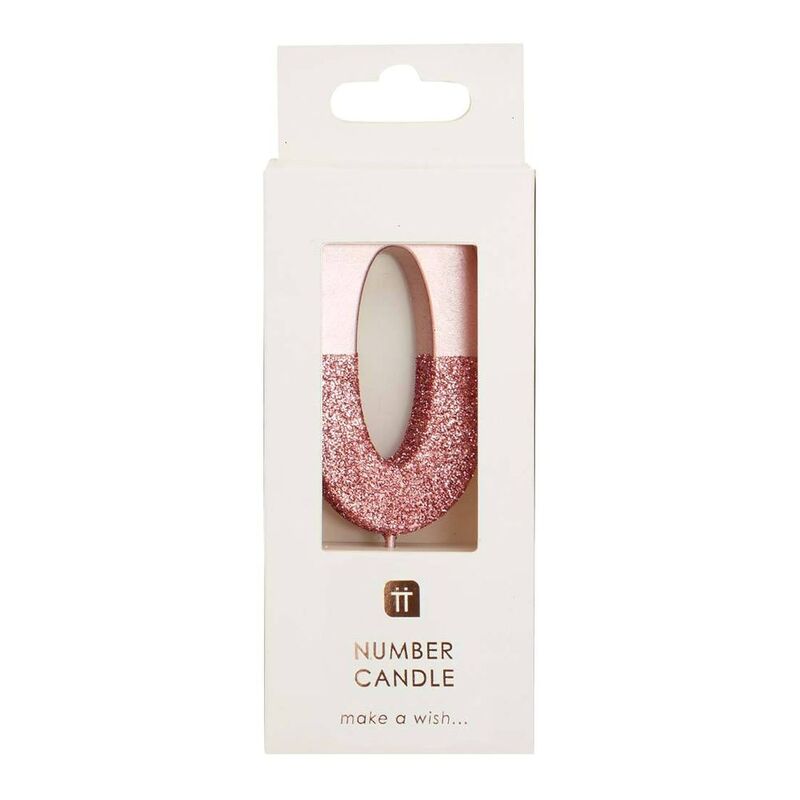 Talking Tables Glitter Number Candle 0 - Rose Gold