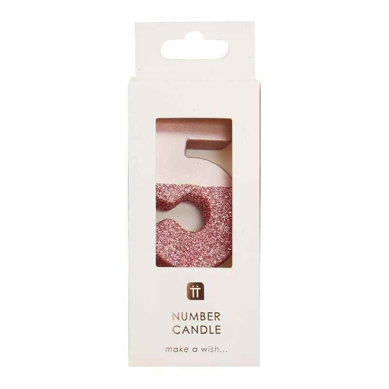 Talking Tables Glitter Number Candle 5 - Rose Gold