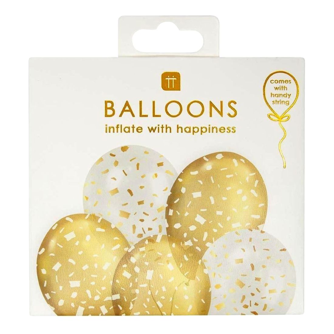 Talking Tables Latex Balloons Printed With Confetti Design 30Cm (Pack Of 5) - White & Gold