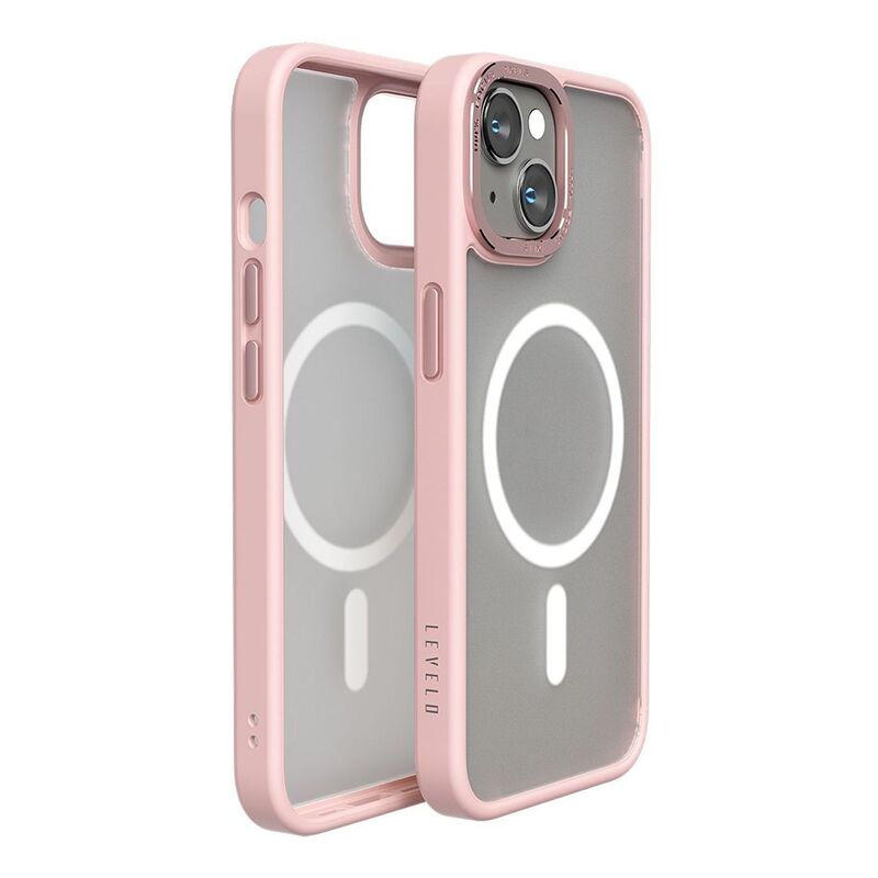 Levelo Magsafe Kayo Matte Back Case for iPhone 14 - Matte Clear/Pink