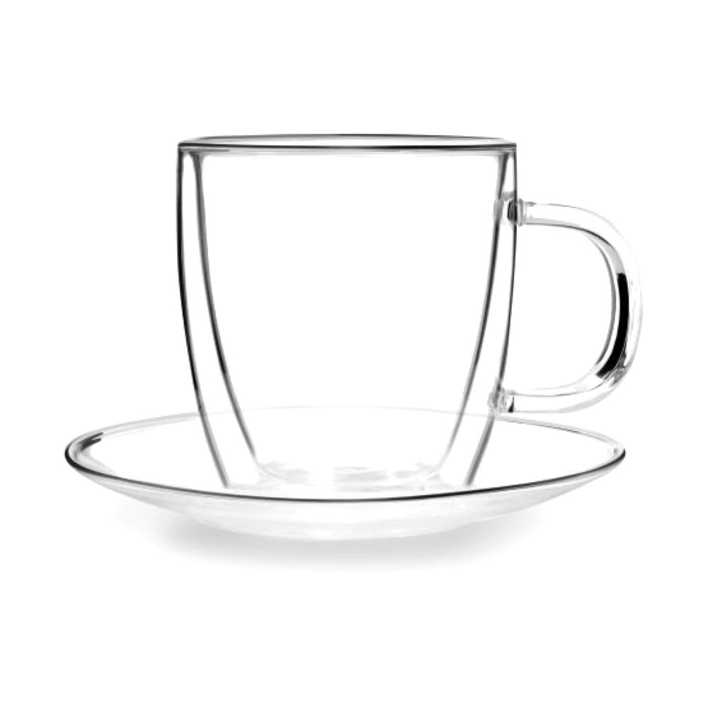 Vialli Design Set Of 2 Double Wall Glasses With Saucer Amo 7565 250 ml