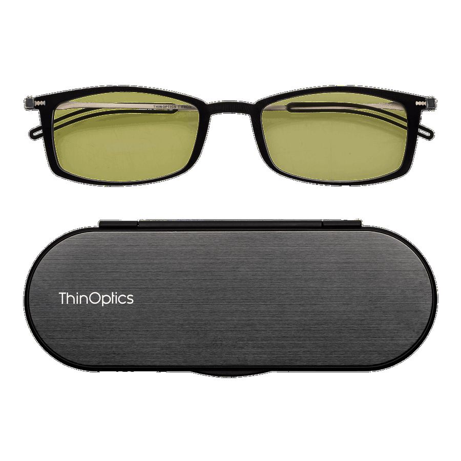 Thinoptics Brooklyn Blue Light Blocker Glasses With Milano Case - Black (+1.5)