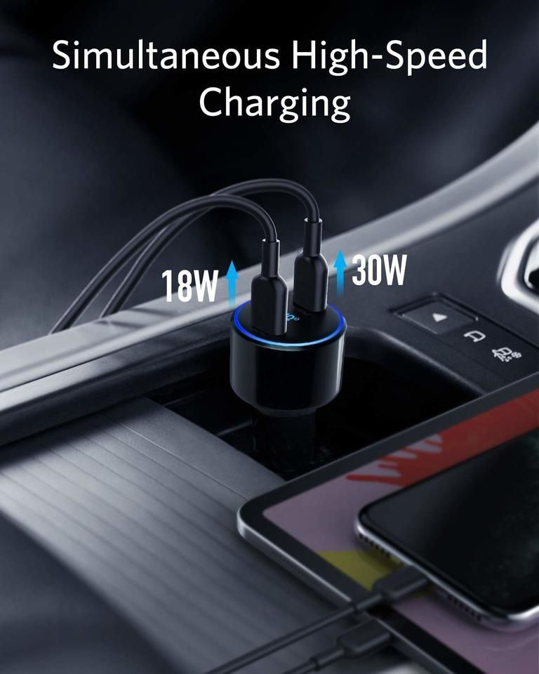 Anker PowerDrive+ III Duo Black 48 with Piq 3 Car Charger