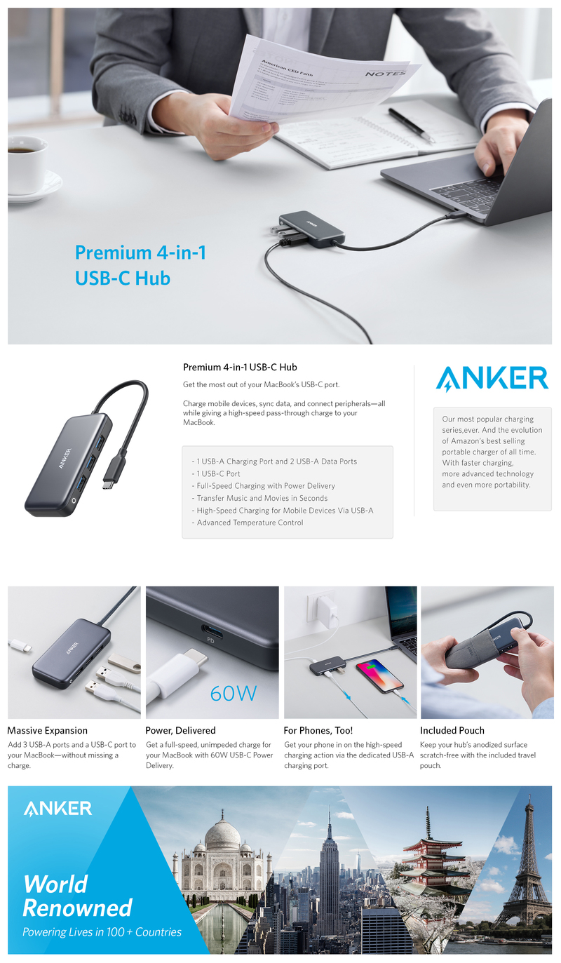 Anker Premium 4-In-1 1C3A Gray USB-C Hub