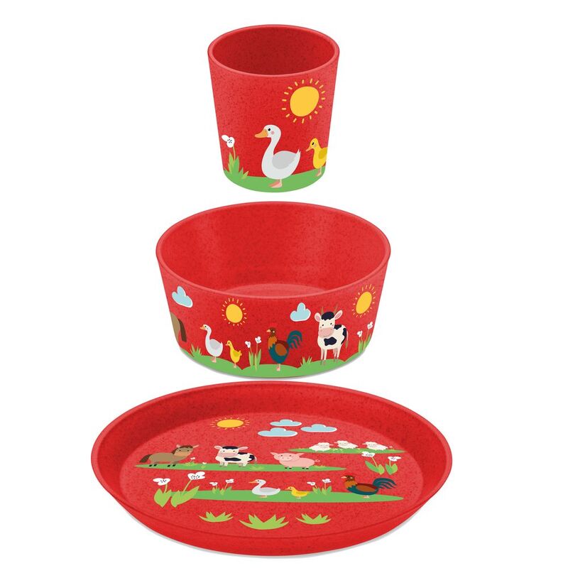 Koziol Connect Farm Small Plate + Bowl + Cup - Red