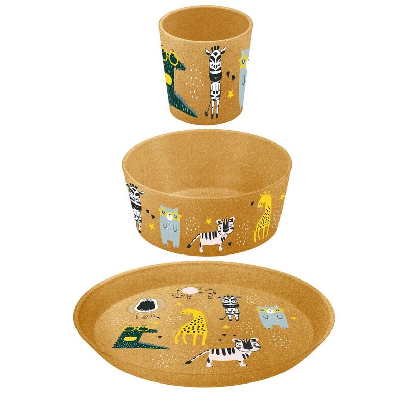 Koziol Connect Zoo Small Plate + Bowl + Cup - Natural Wood
