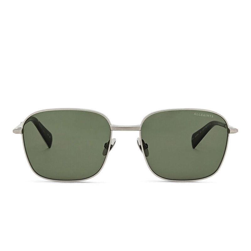 AllSaints Logo Square Sunglasses - Silver / Solid Green (192083003)