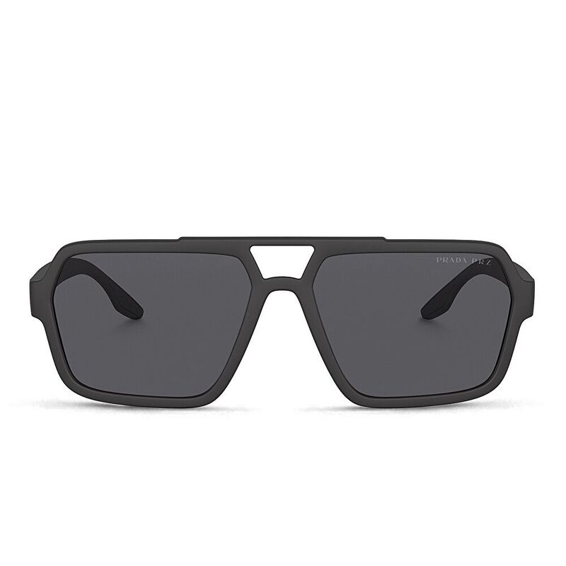 Prada Linea Rossa Wide Rectangle Sunglasses - Black / Polarized Dark Gray (163605003)