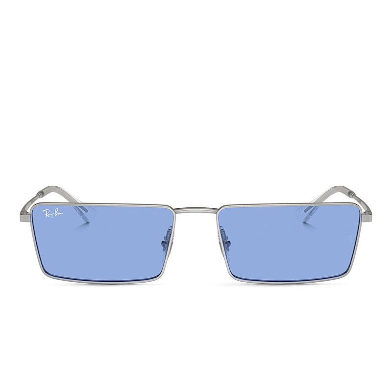 Ray-Ban Unisex Logo Rectangle Sunglasses - Silver / Blue (192653001)