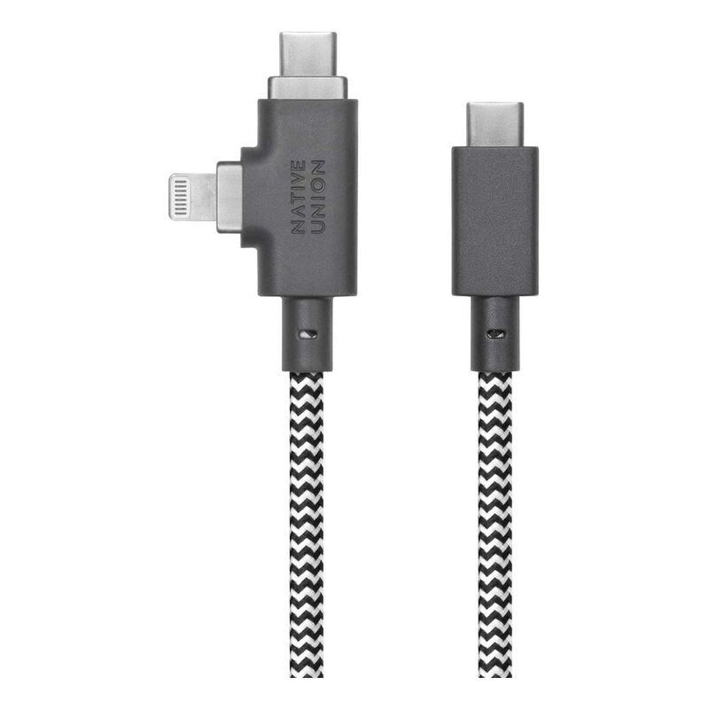 Native Union Belt 2.4M Cable - Duo Pro - 240W - USB-C To USB-C + Lightining - Zebra