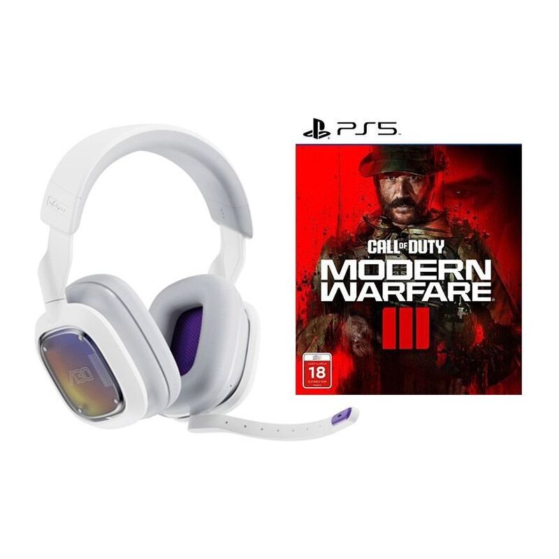 Astro A30 Wireless Headset For PS5 - White/Purple + Call Of Duty Modern Warfare III - PS5 (Bundle)