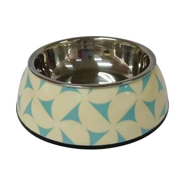 Nutrapet Applique Melamine Round Pet Bowl - Blue & Jasmine - Large - 700/23.6 ml/oz (22 x 7.5 cm)