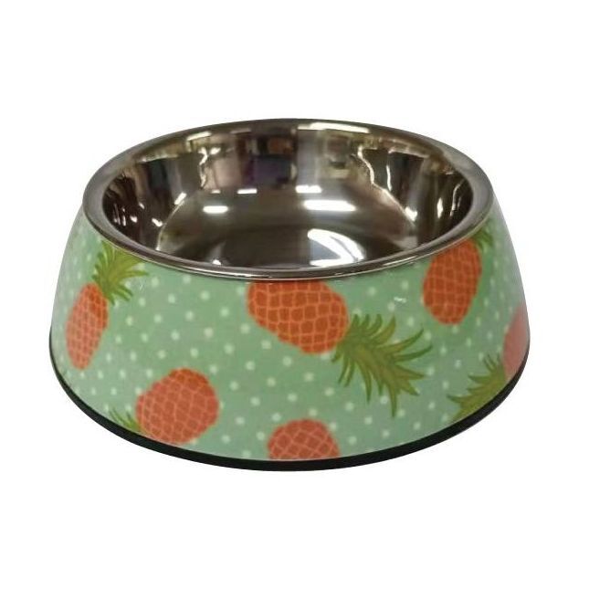 Nutrapet Applique Melamine Round Pet Bowl - Pineapple & Green - Small - 160/5.4 ml/oz (14 x 4.5 cm)