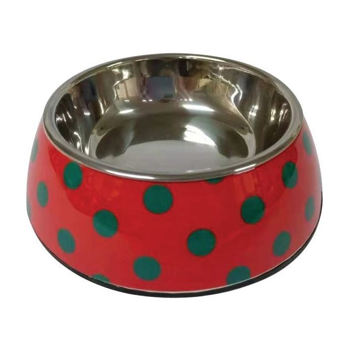 Nutrapet Applique Melamine Round Pet Bowl - Red & Blue Polka - Medium - 350/11.8 ml/oz (17.5 x 6.5 cm)