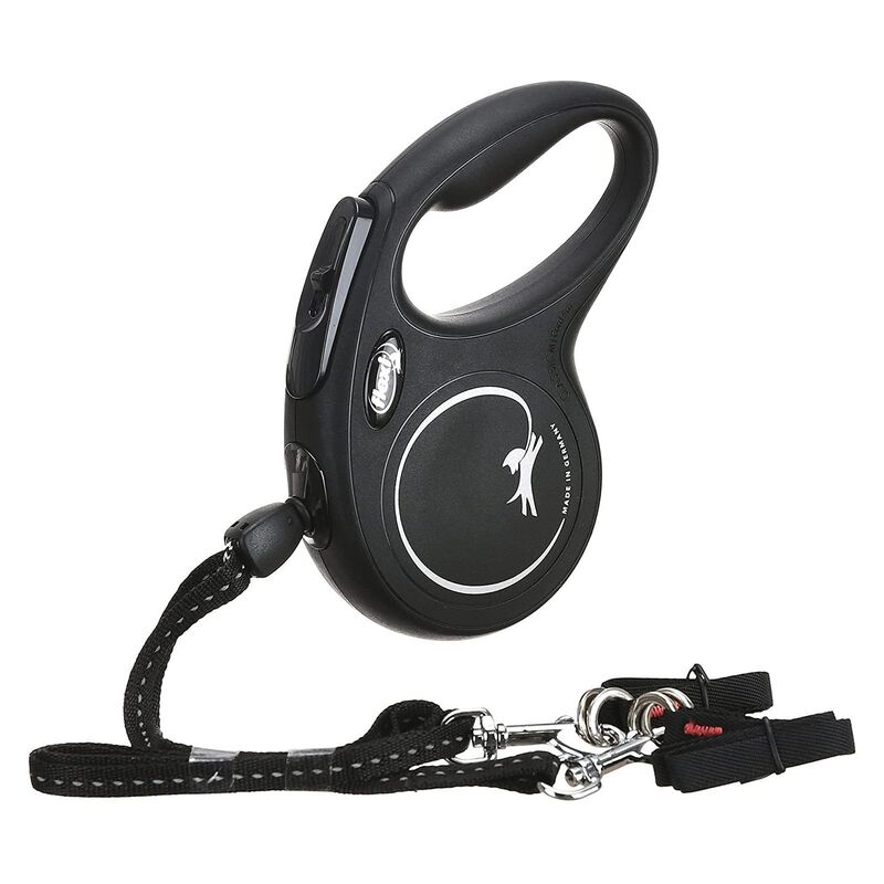 Flexi Duo M Cord Leash for Two Dogs 5M - Black