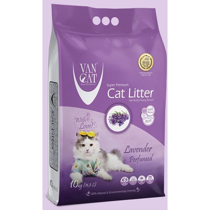 Van Cat White Bentonite Perfumed Clumping Cat Litter - Lavender 10 Kg