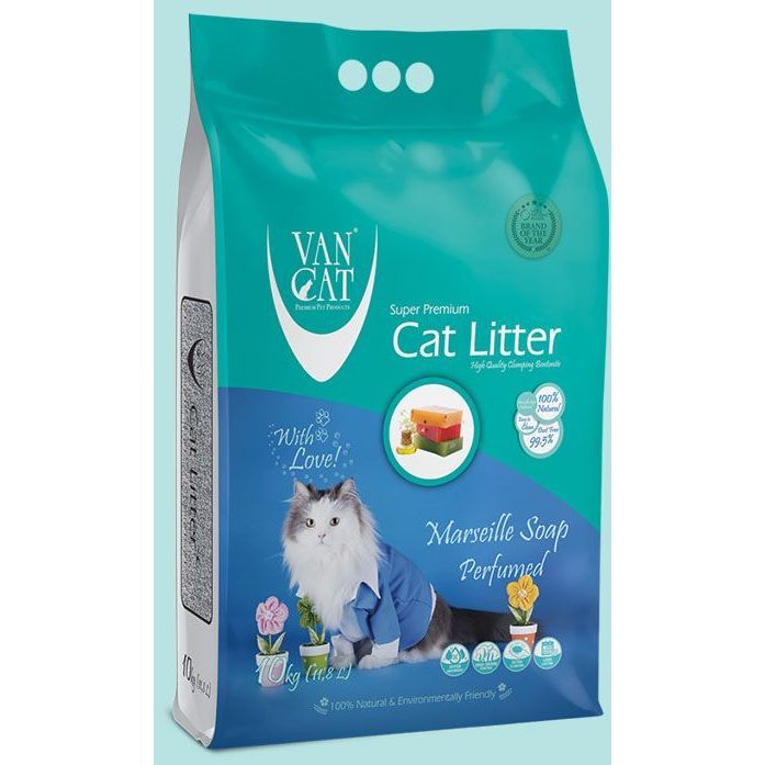 Van Cat White Bentonite Perfumed Clumping Cat Litter - Marsilla Soap 10 kg
