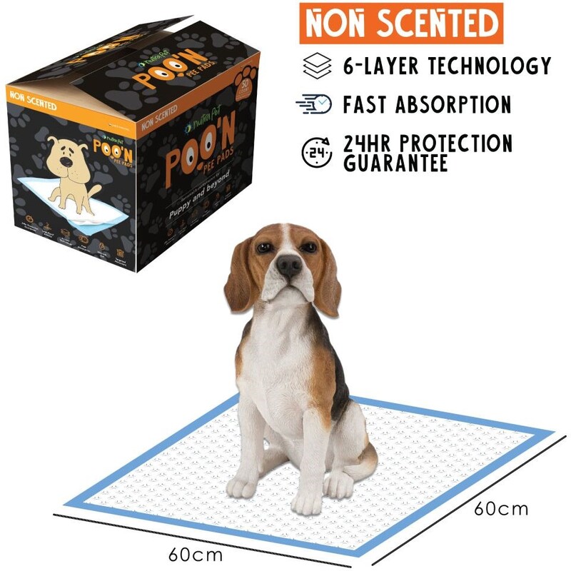 Nutrapet Poo N Pee Pads Original 60 cm x 60 cm 5 x Absorption with Floor Mat Stickers