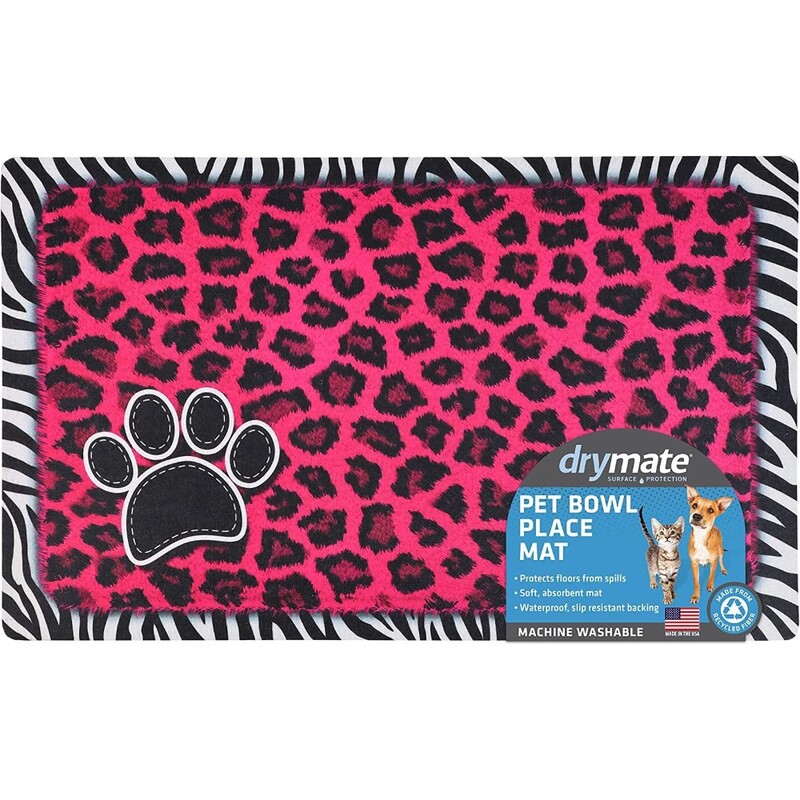 Drymate Pet Bowl Placemat Pink Leopard / Zebra Border 12 x 20 inch/30 cm x 50 cm