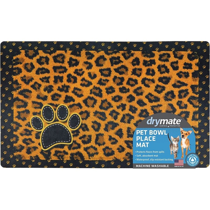 Drymate Pet Bowl Placemat Tan Leopard 12 x 20 inch/30 cm x 50 cm