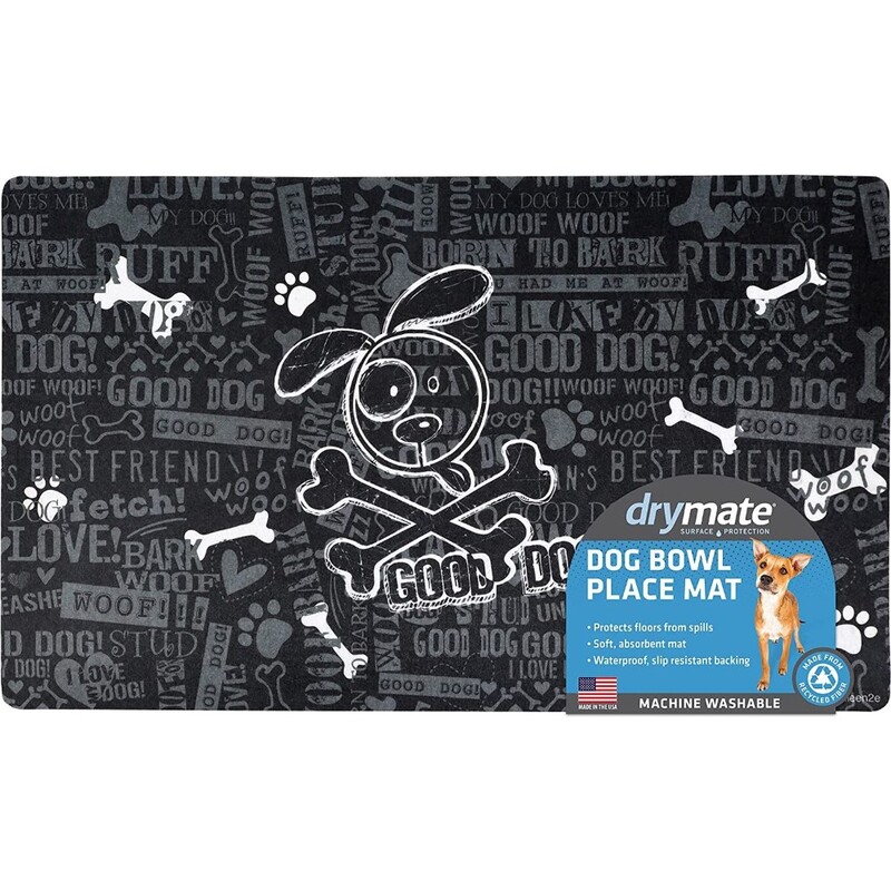 Drymate Dog Bowl Placemat Good Dog Cross Bones / Black 12 x 20 inch/30 cm x 50 cm