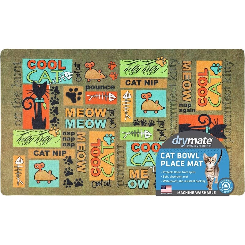Drymate Cat Bowl Placemat Cool Cat - Brown - 12 x 20 inch