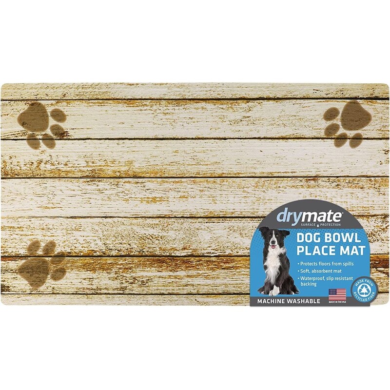Drymate Dog Bowl Placemat Distressed Wood and Paws - Tan - 16 x 28 inch