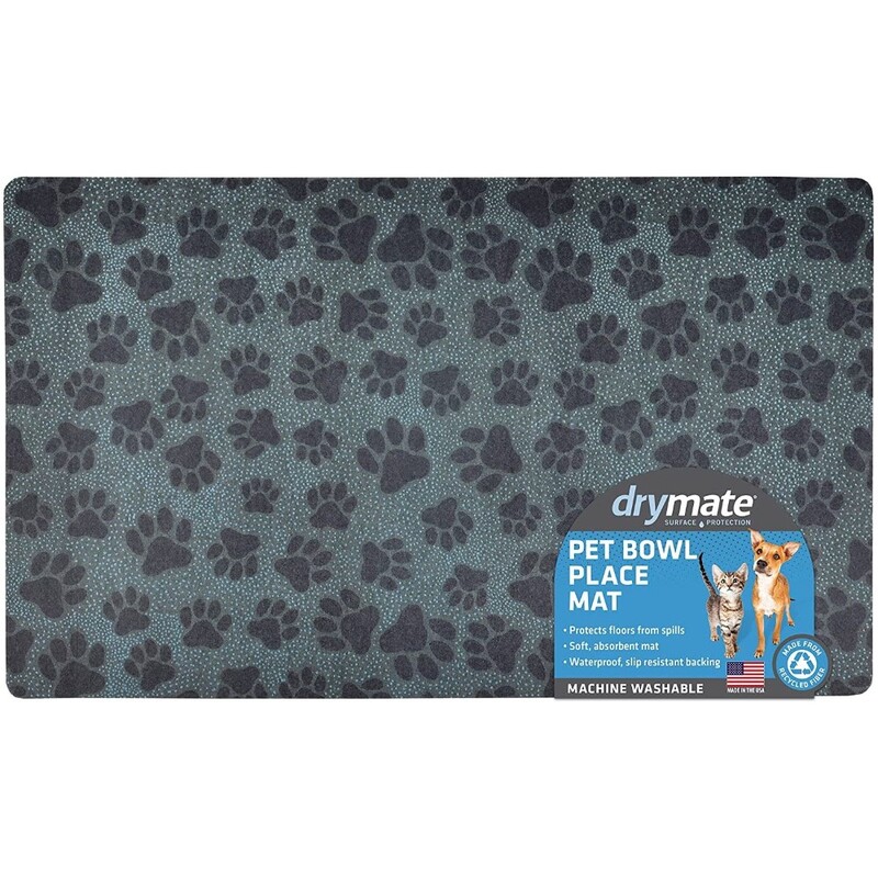 Drymate Pet Bowl Placemat Paw Dots Black 12 x 20 inch/30 cm x 50 cm