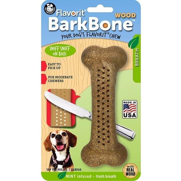 Pet Qwerks Barkbone Flavorit Mint Flavor Wood Dog Chew Toy - Medium
